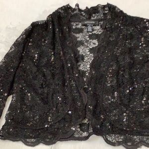 Scalloped Black Lace & Sequins Bolero Jacket Formals Prom NYE R & M Richards L